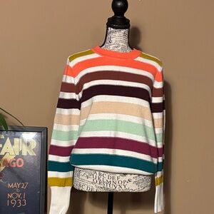 LOFT Multicolor Striped Crew Neck Sweater
